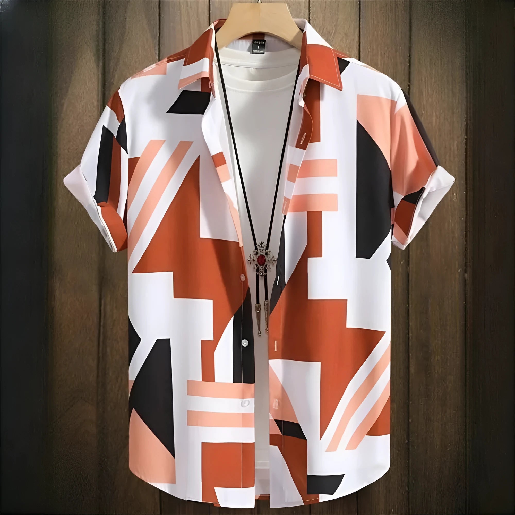 Men's loose fit camouflage print t-shirt with short sleeves and 3D digital stitching detail.
