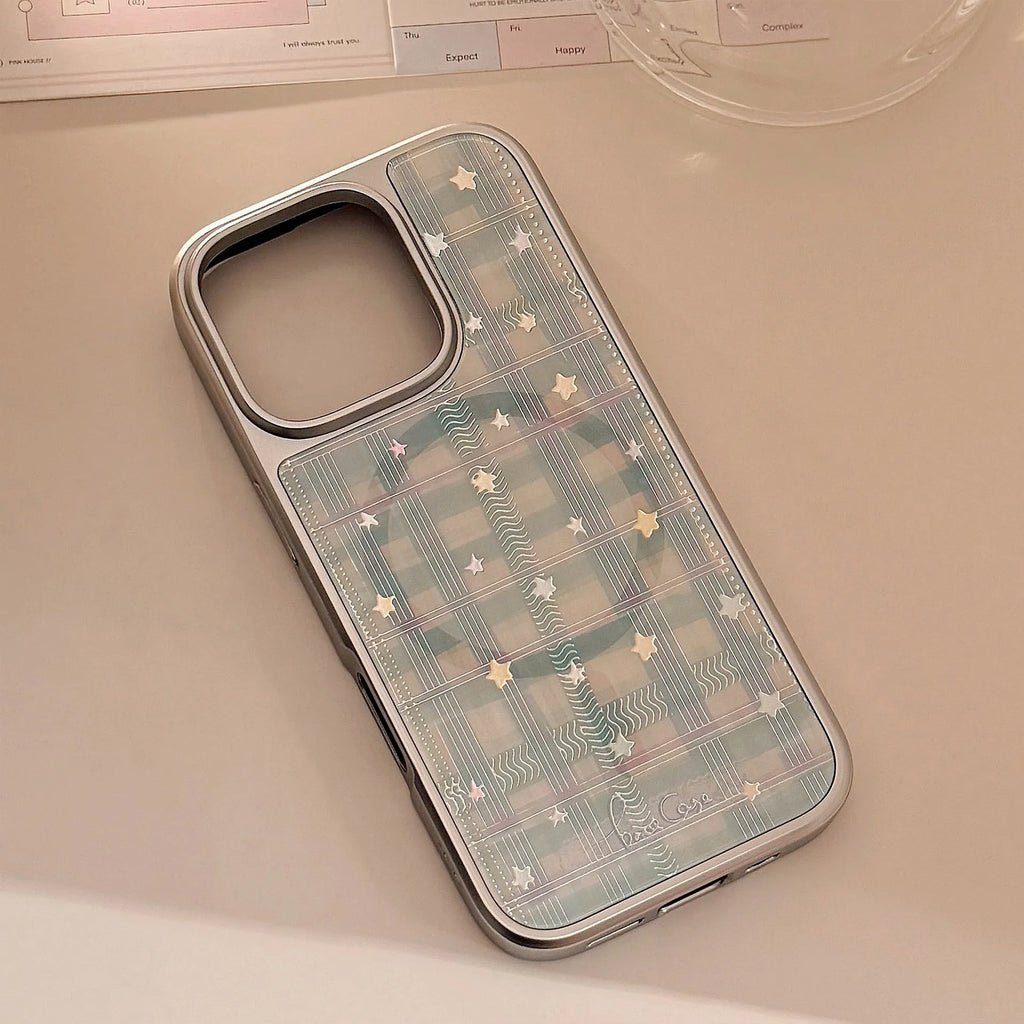Gilding phone case with rotating bow magnetic bracket silver edge, colourful butterfly pattern on hard PC shell