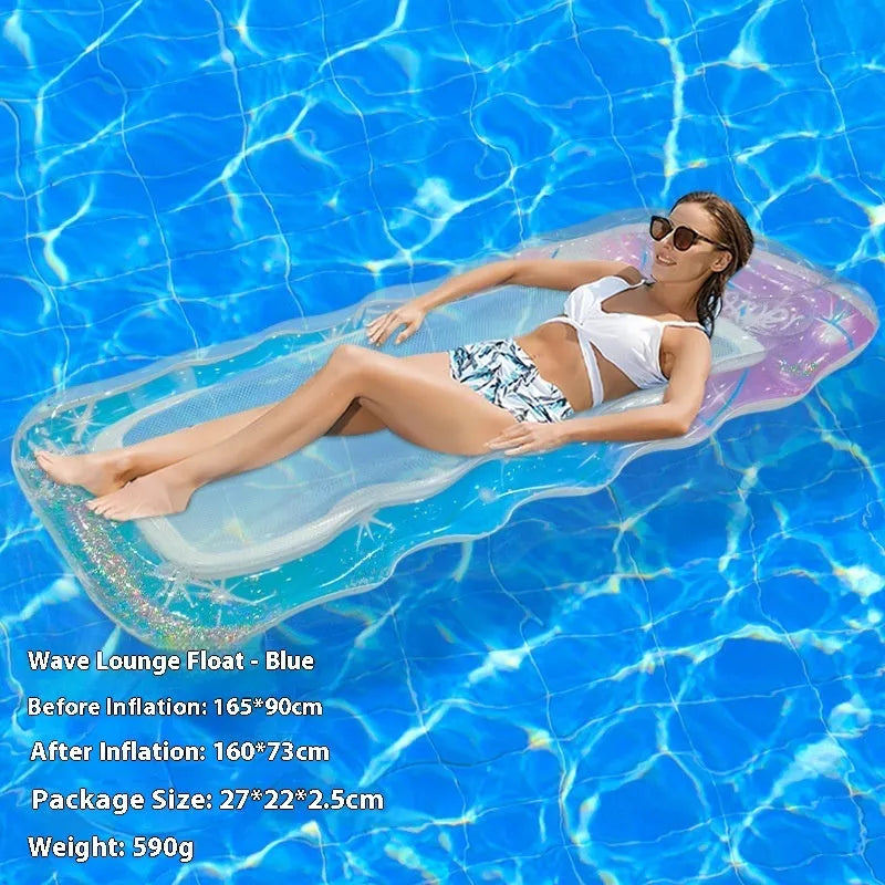 PVC thick sequins inflatable floating row pool lounger in gradient colour with canopy