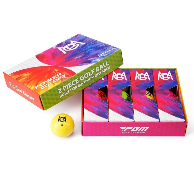 Golf Color Game Ball two-layer practice ball in orange, yellow, green, and rose colours, 42.6mm diameter