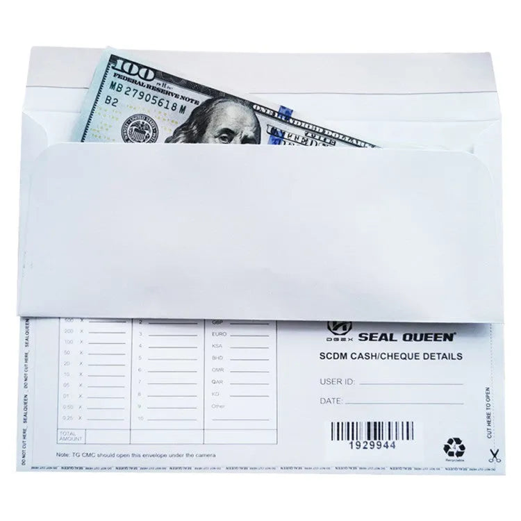 Blue confidential security envelope with self-adhesive flap, showing dimensions 105mm by 240mm.