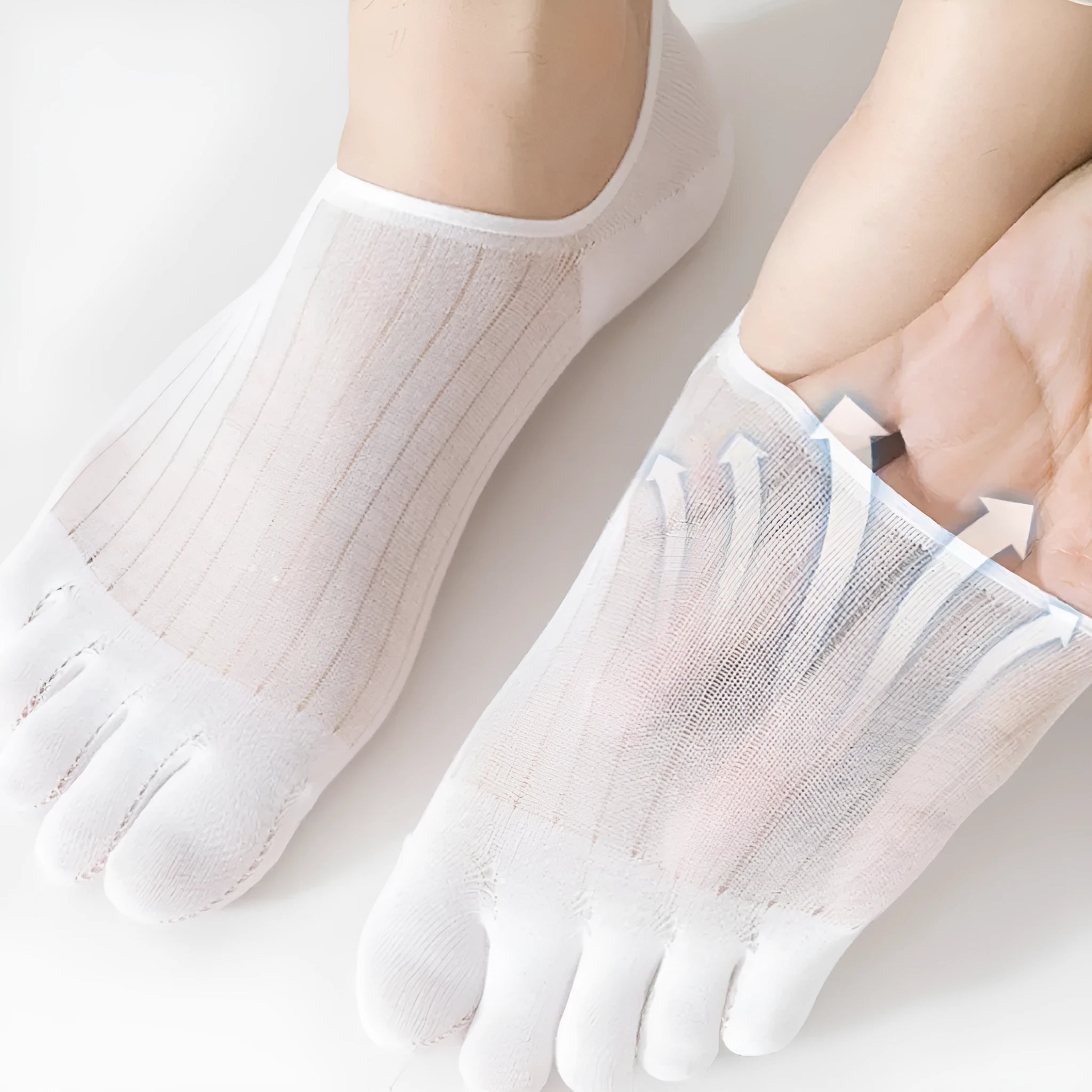 Modal cotton five-finger ultra-thin boat socks in solid colours including black, grey, khaki, and white.