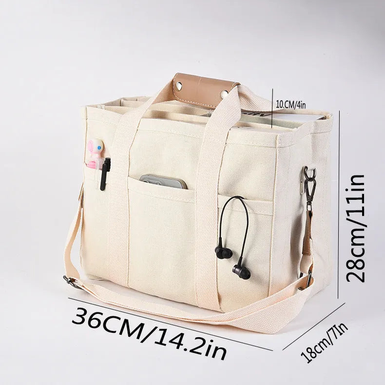 Canvas single shoulder crossbody bag oversized 36x18x28 cm black with zipper buckle