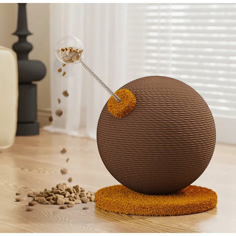 Hemp rope cat scratch board with integrated tumbler toy in large and small sizes