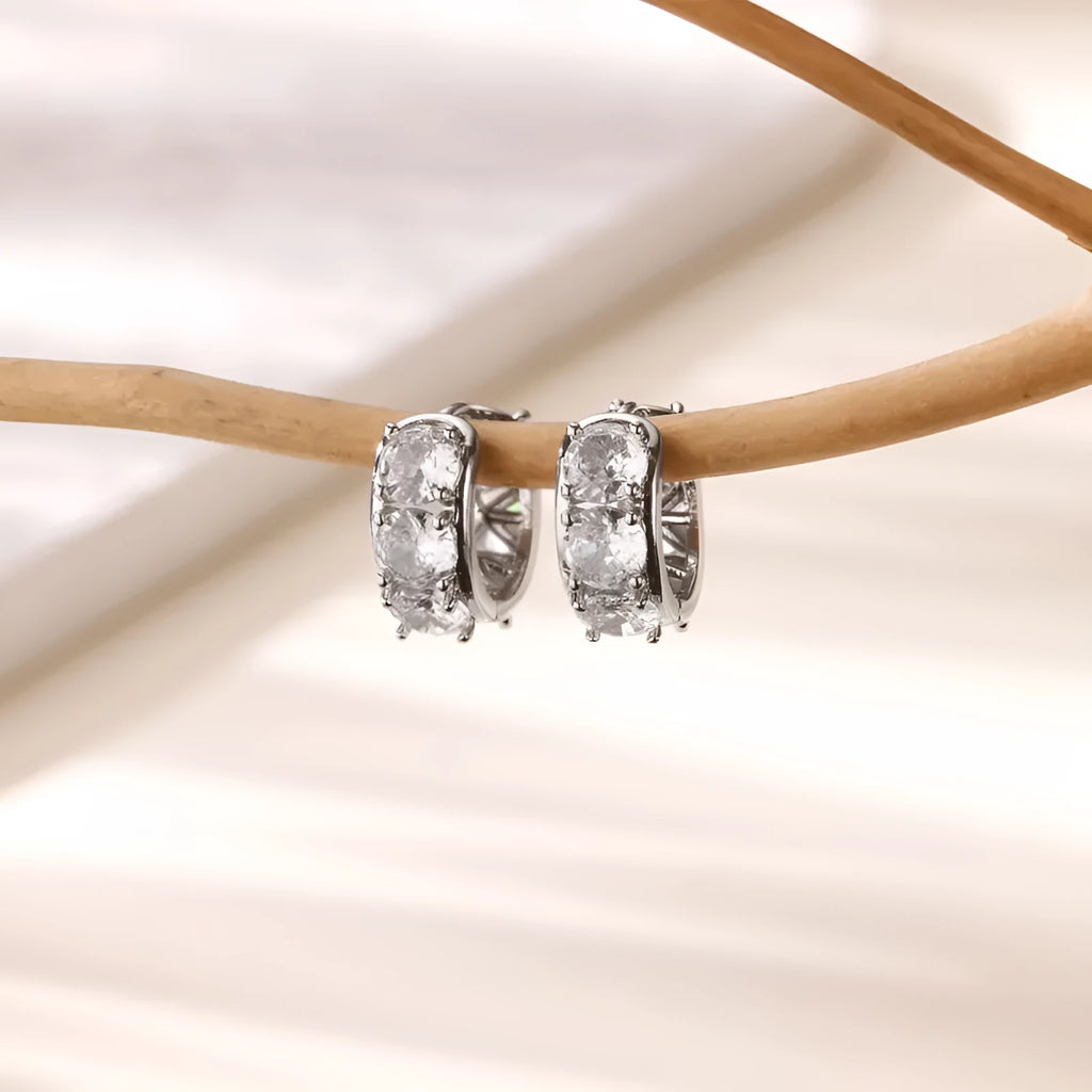 Women's stainless steel U-shaped clip earrings with inlaid zircon stone in colour E5772P.
