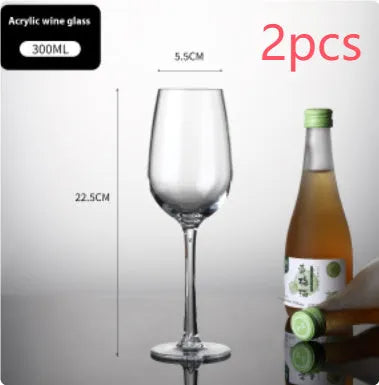 Clear acrylic wine glass with stem and bowl, shown in 550ml and 300ml sizes for party catering.