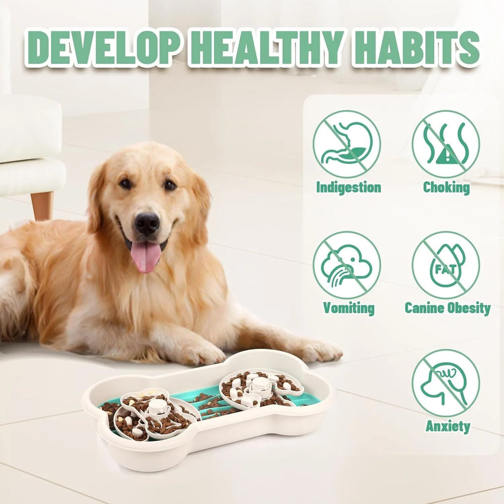 Large green three-tier dog slow feeder bowl with removable trays and suction cup base