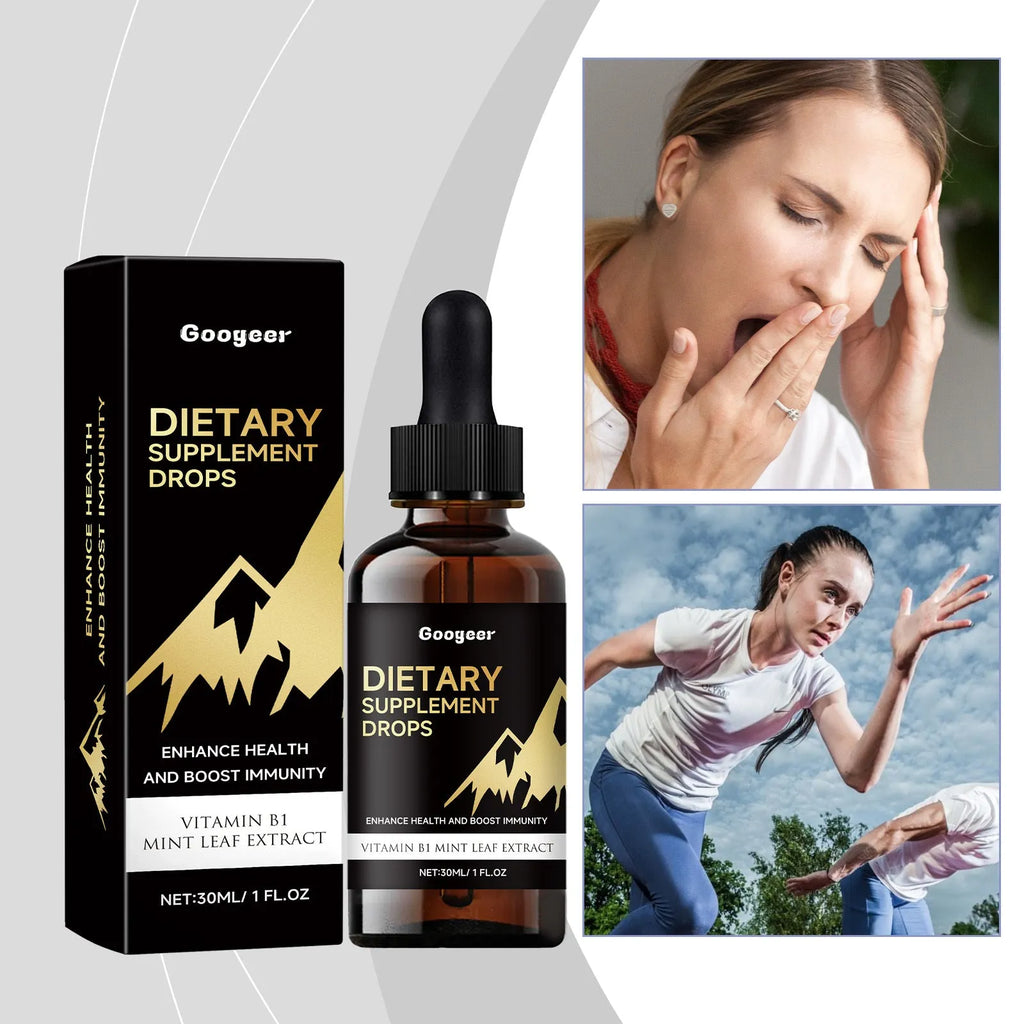 Bottle of liquid dietary supplement drops with a pipette dropper for dosage
