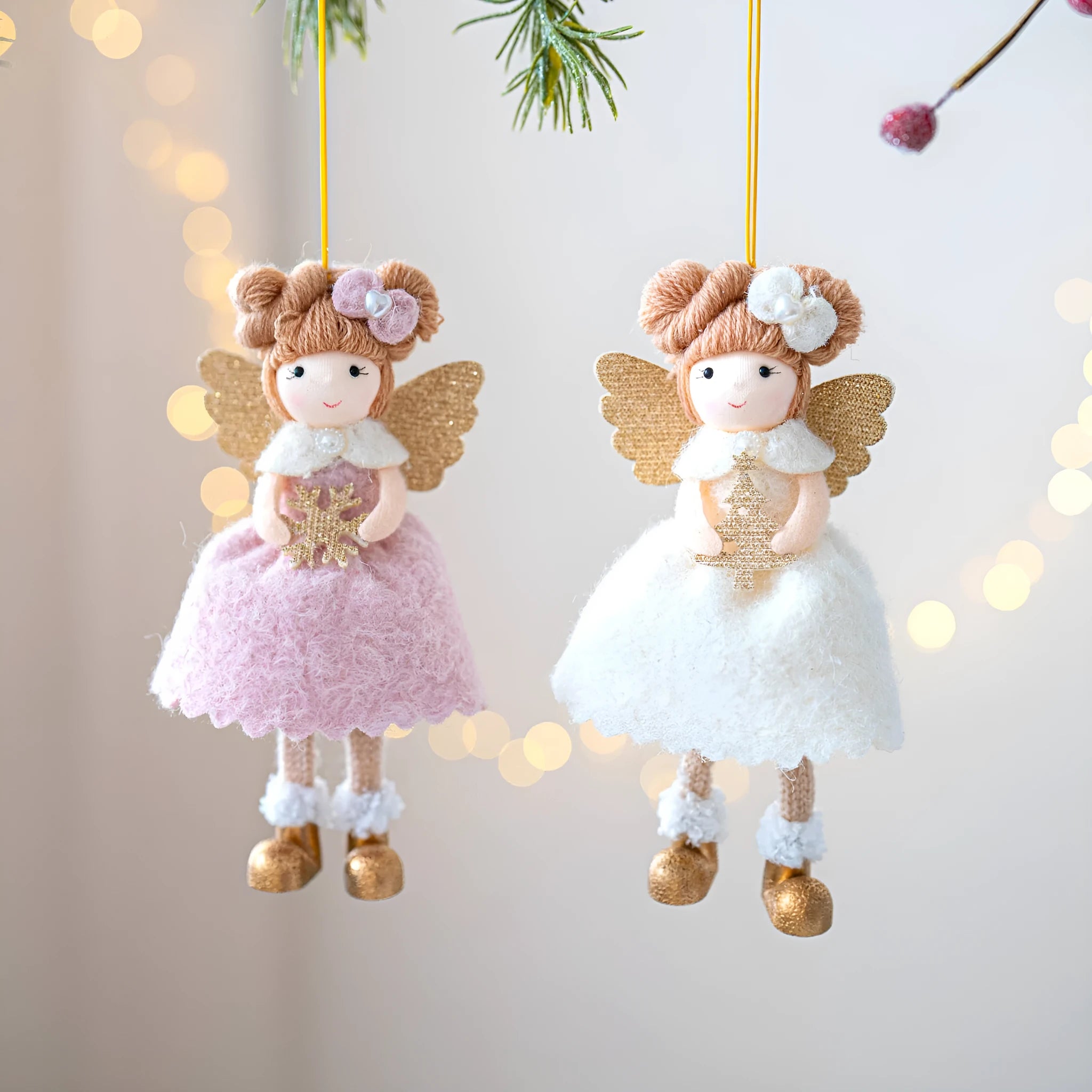 Pink and white cloth angel wings plush pendant Christmas ornament