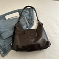 Textured PU leather one-shoulder bag in horizontal square shape with large capacity for daily commuting