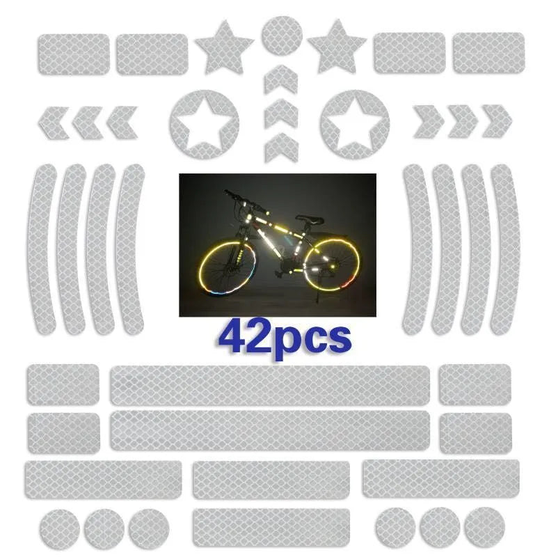 Sheet of reflective safety tape with a grid pattern for bicycles, shown in multiple colour options.