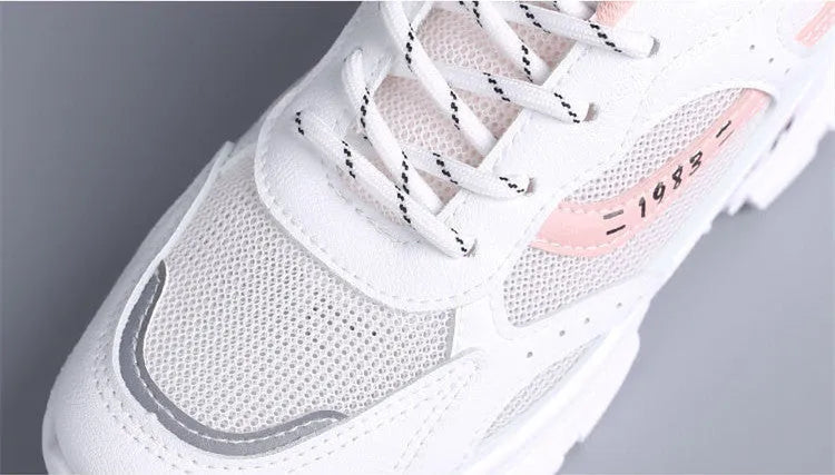Women's board shoes in white with breathable mesh upper and super high heel
