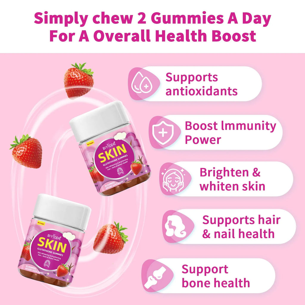 Bottle of private label skin whitening gummies with glutathione and collagen ingredients