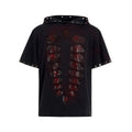 Black men's hooded short-sleeve T-shirt with sequin details and a loose-fitting silhouette.