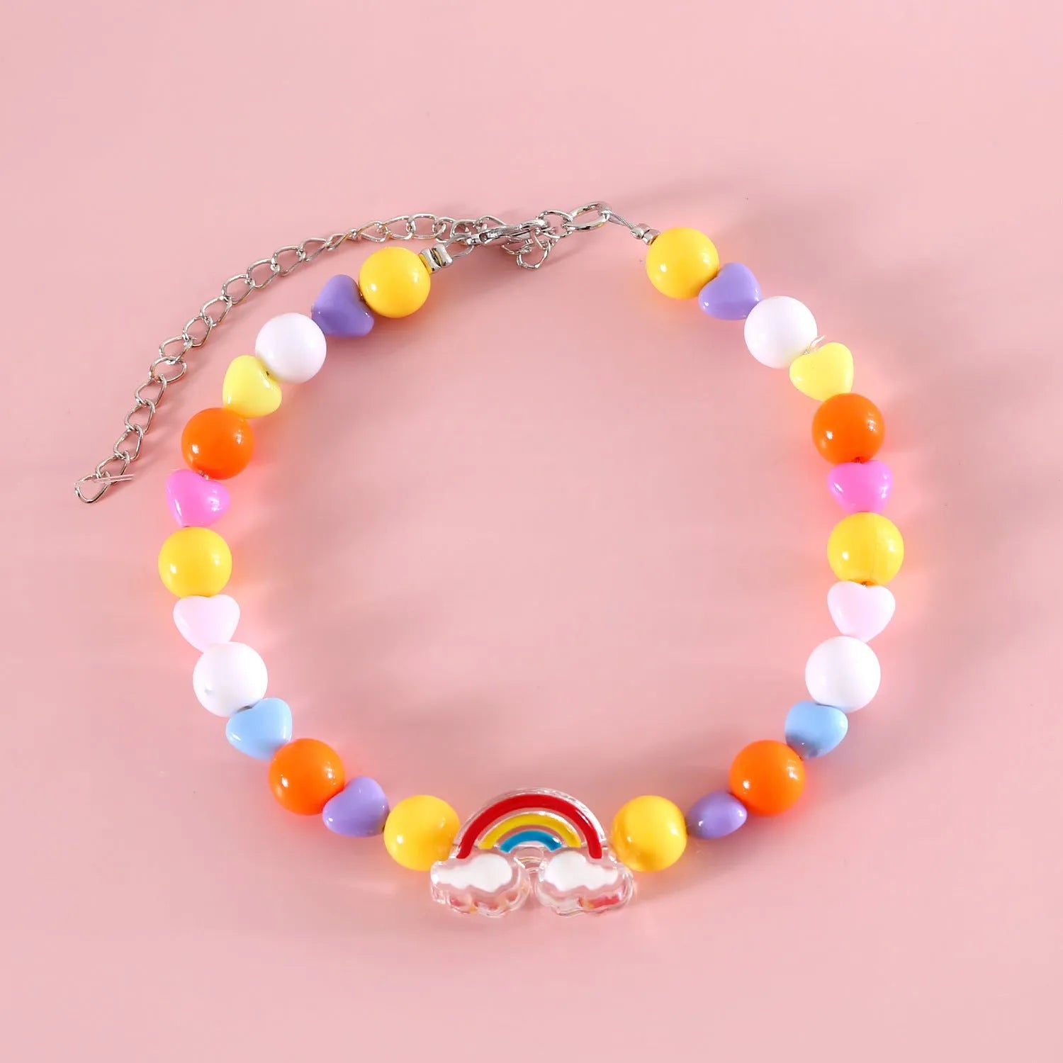Colourful plastic bead necklace for small pets in rainbow, peach, or small flower patterns with adjustable sizing