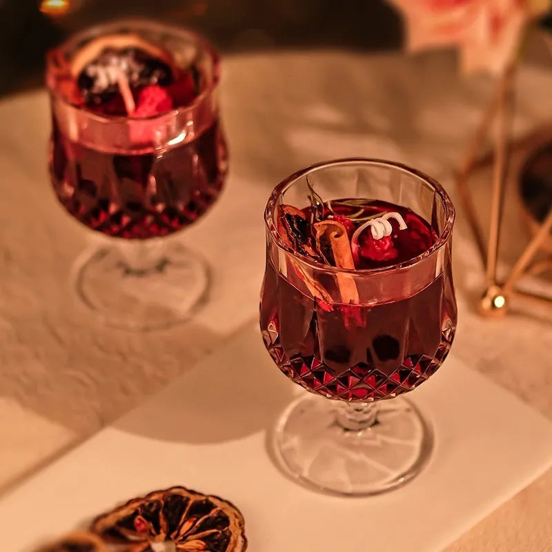 Scented candle in glass goblet with jelly crystal layer French mulled wine style home fragrance