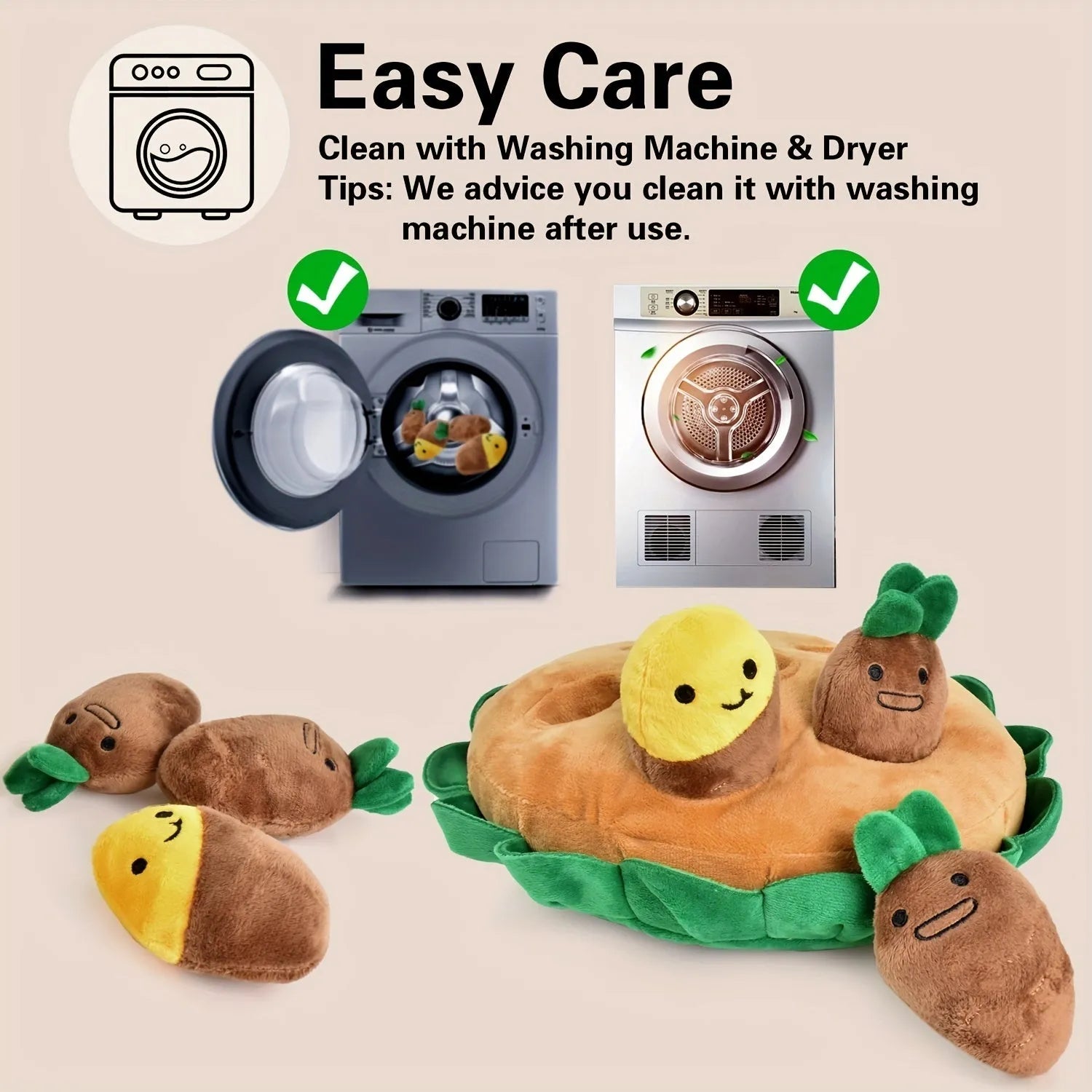 Yellow polyester dog sniffing pad puzzle toy with removable squeaky plush toys