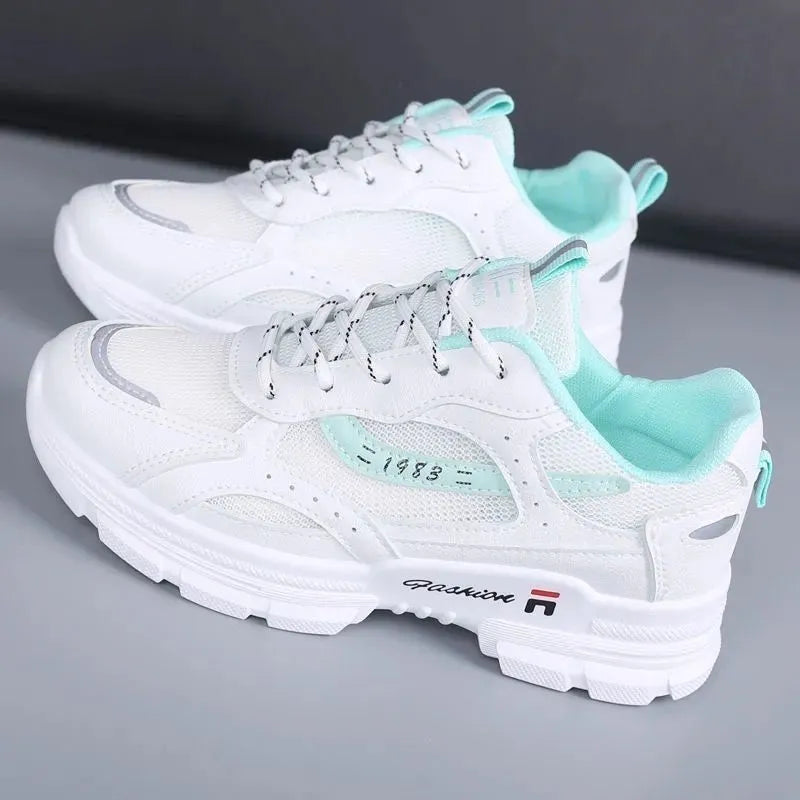 Women's board shoes in white with breathable mesh upper and super high heel