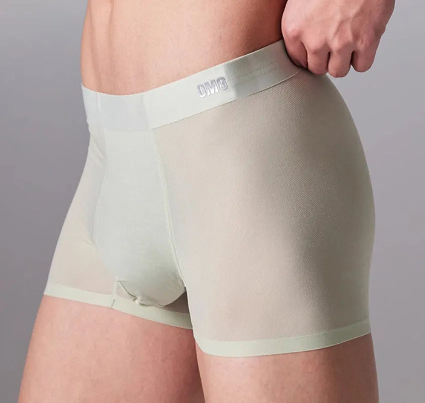 Men's lightweight seamless fitness underwear shorts in blue, shown flat.