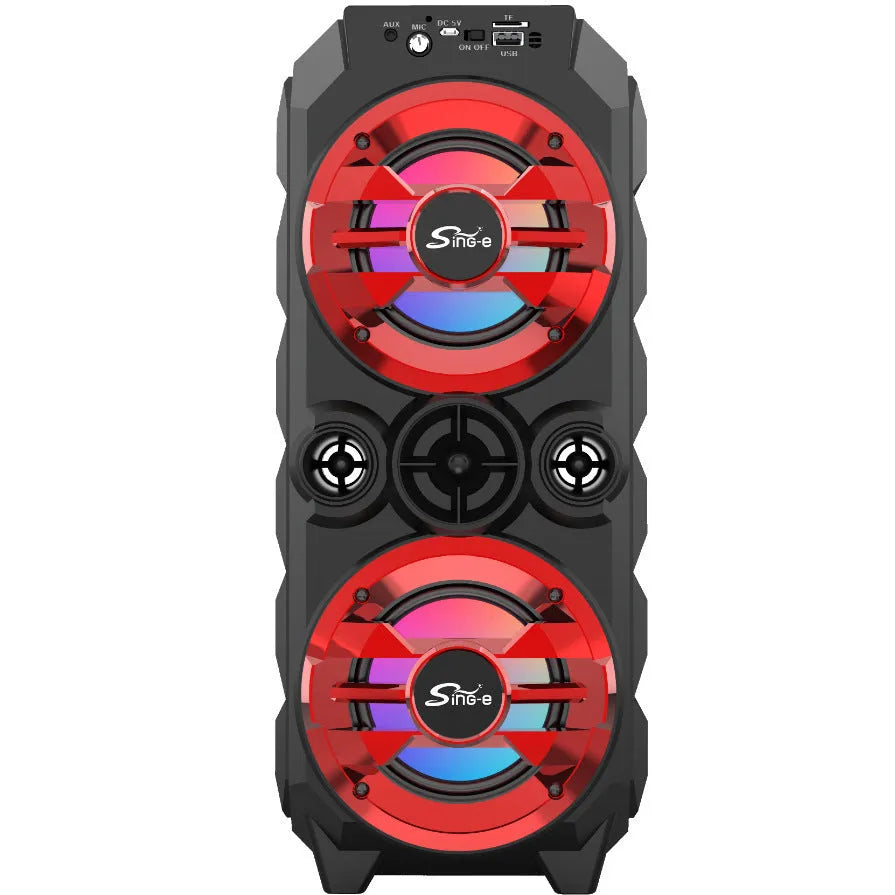 Wireless colour light portable pull rod Bluetooth audio speaker in blue with built-in lights and plastic shell