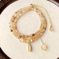 Natural citrine multi-layer hair crystal bracelet in gold electroplated finish with Saturn design element