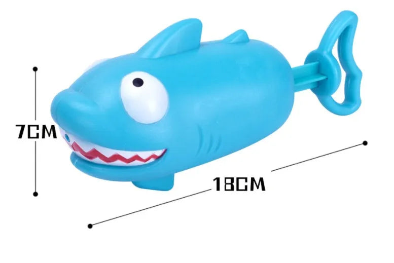 Children's plastic dinosaur water gun bath toy in blue, green, orange, pink, or sky blue on white background