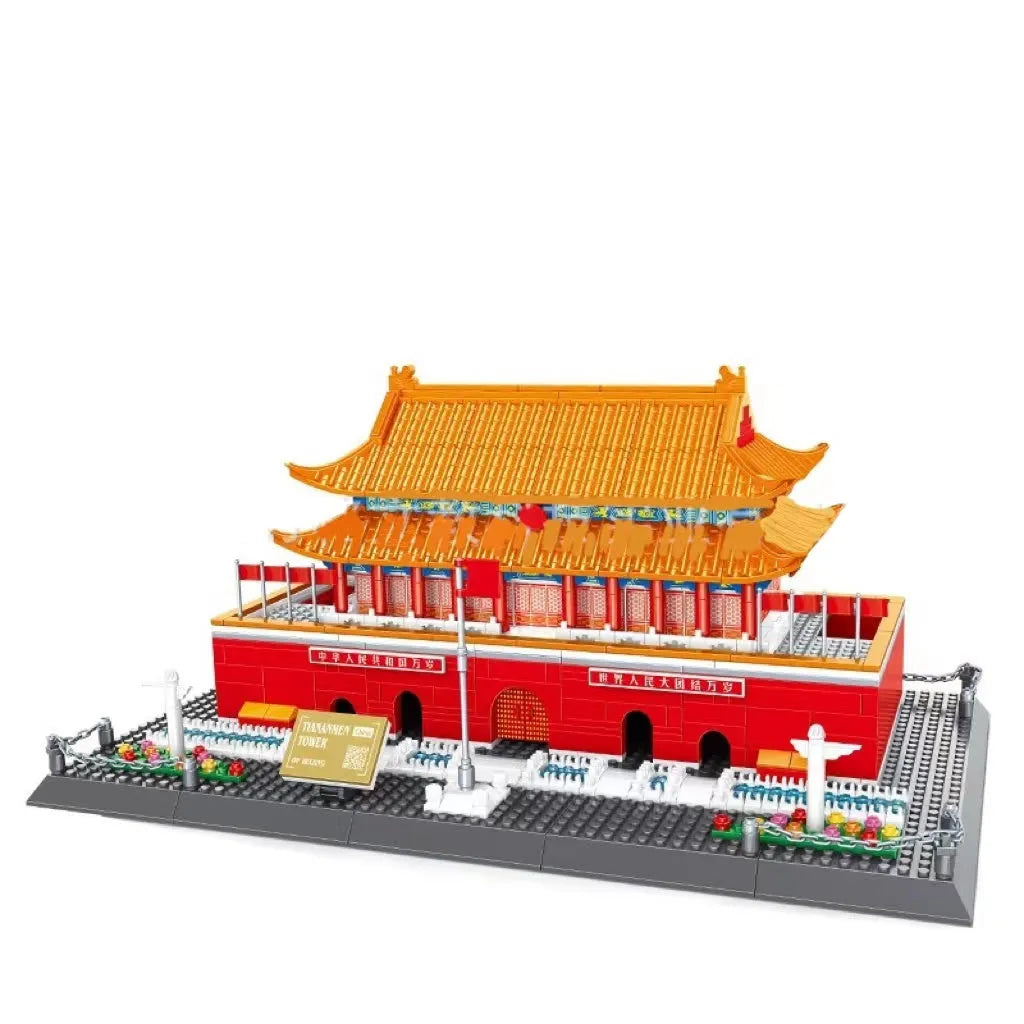 Wange building block street view set with landmark pieces including Eiffel Tower and Big Ben
