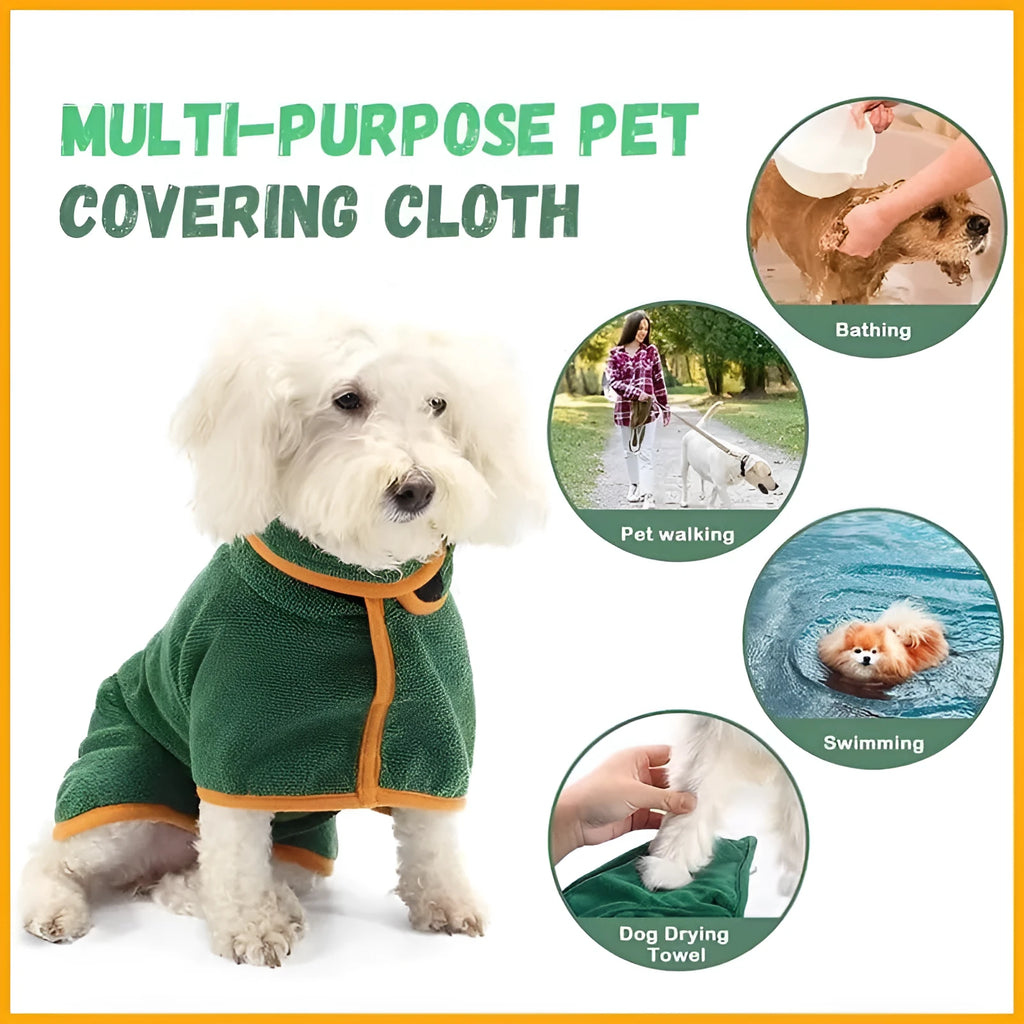 Microfiber dog bathrobe in green with size M measurements for canine drying after bath