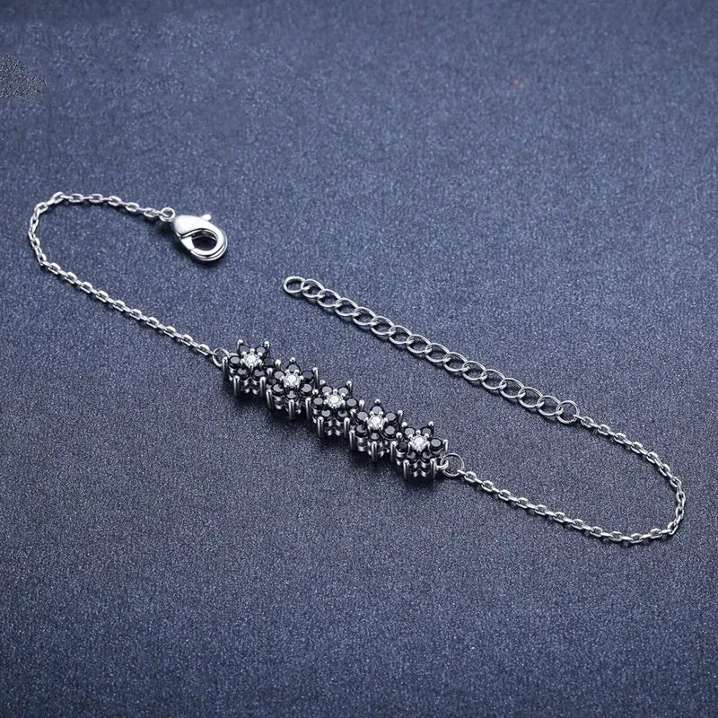 High profile fashion lady's flower bracelet in black titanium steel for women