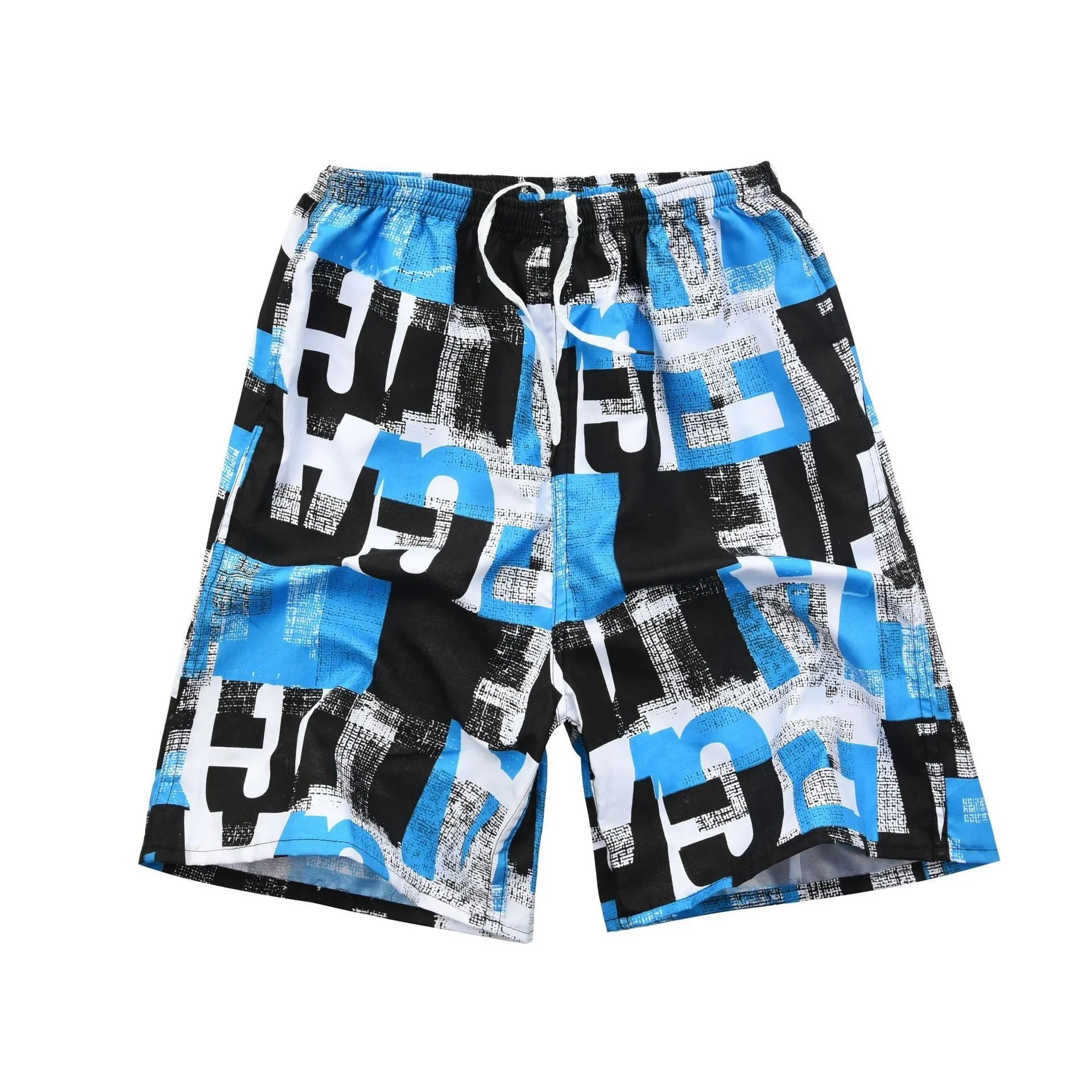 Men's floral print five-point swimming trunks in polyester fabric, free size