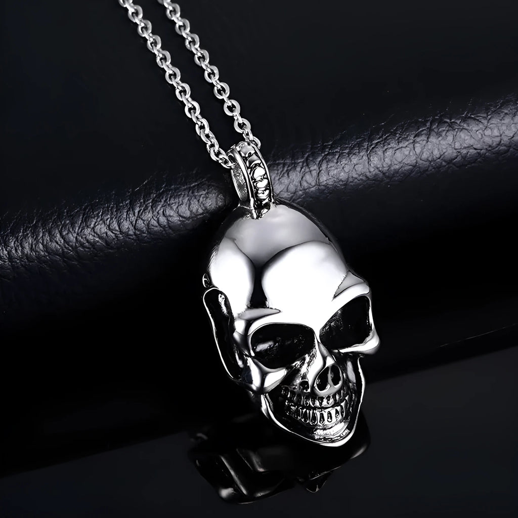 Unisex electroplated alloy skull pendant necklace with chain and leather rope options