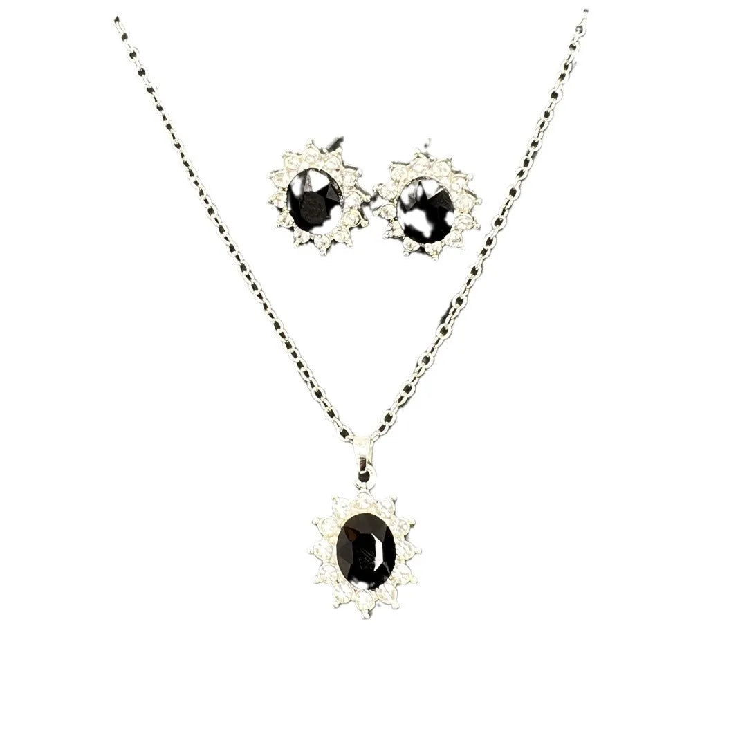 Women's alloy sunflower zircon earring and necklace set in six colour options.