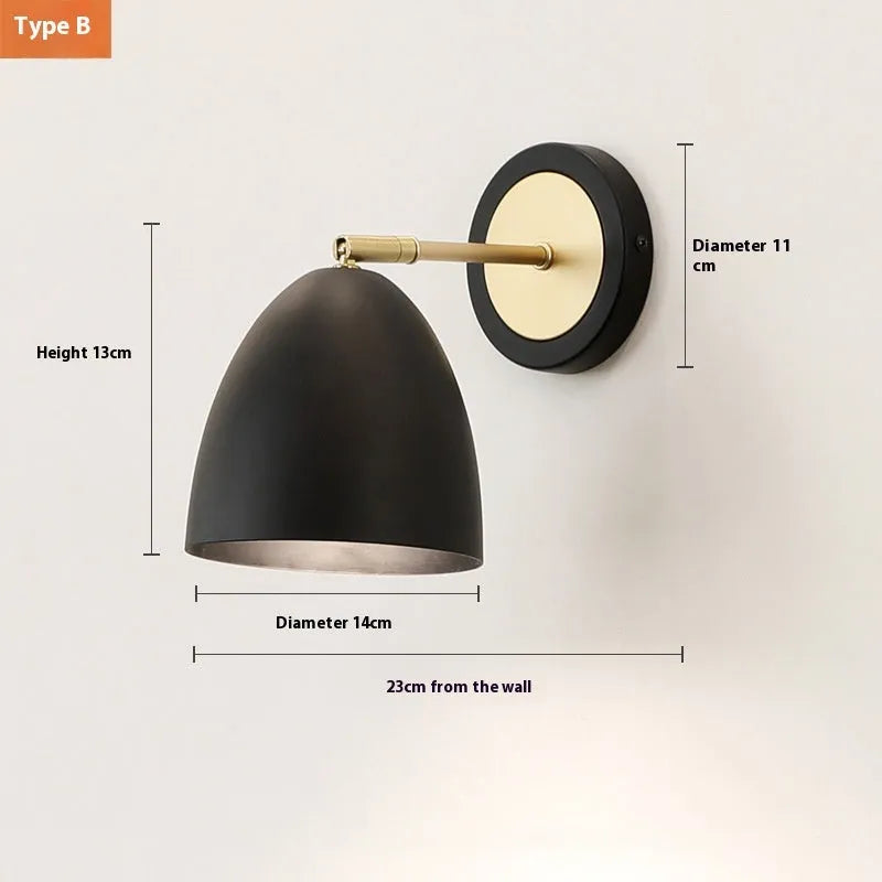 Nordic style iron wall lamp with tricolor LED light for bedside or living room.