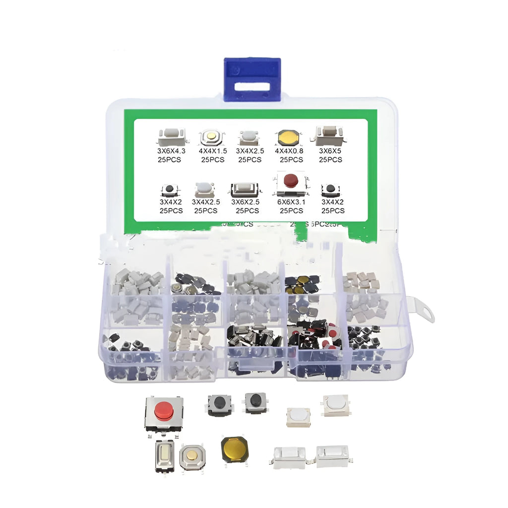 Box of 250 SMT surface mount touch switch patch buttons for industrial-grade circuit board use
