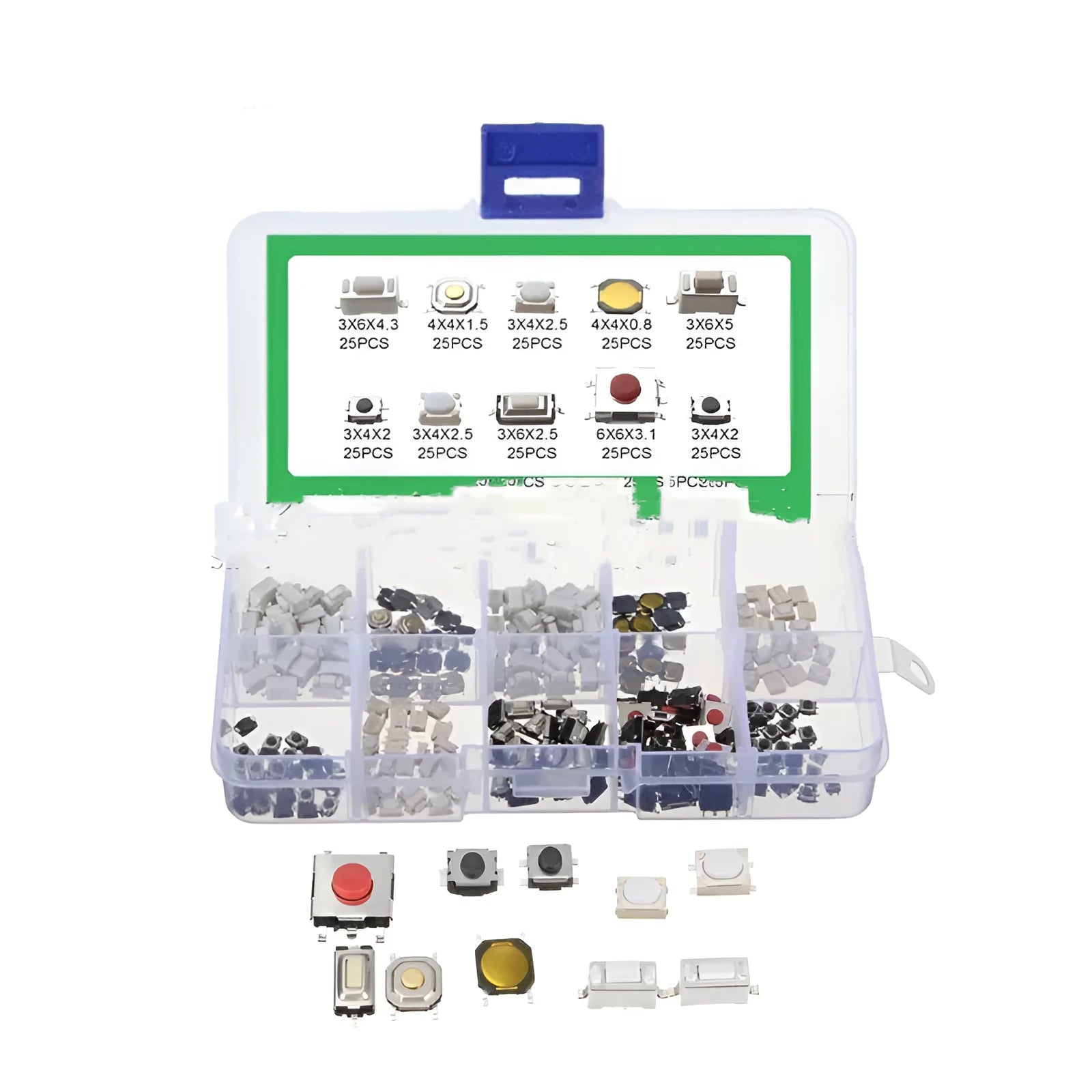 Box of 250 SMT surface mount touch switch patch buttons for industrial-grade circuit board use