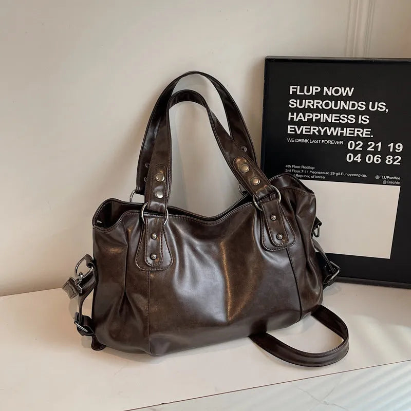 Large capacity women's messenger bag in soft PU leather, horizontal square shape, with double shoulder straps, available in multiple colours