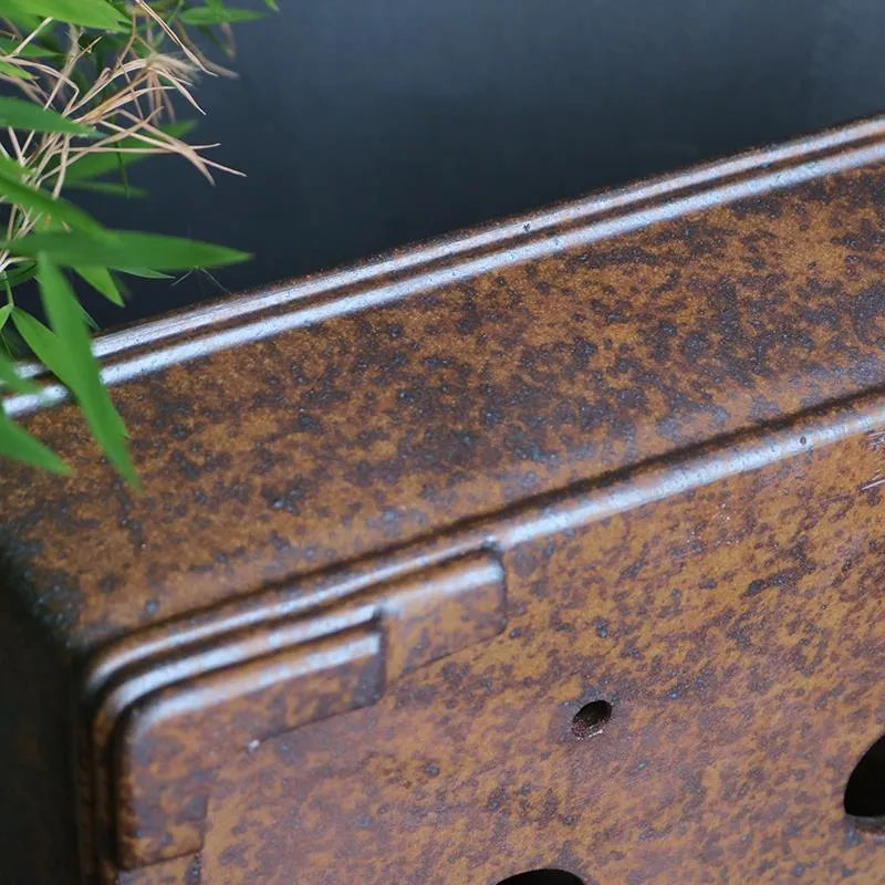 Purple sand rectangular bonsai planter for pine or boxwood trees, shown in large and small size options.
