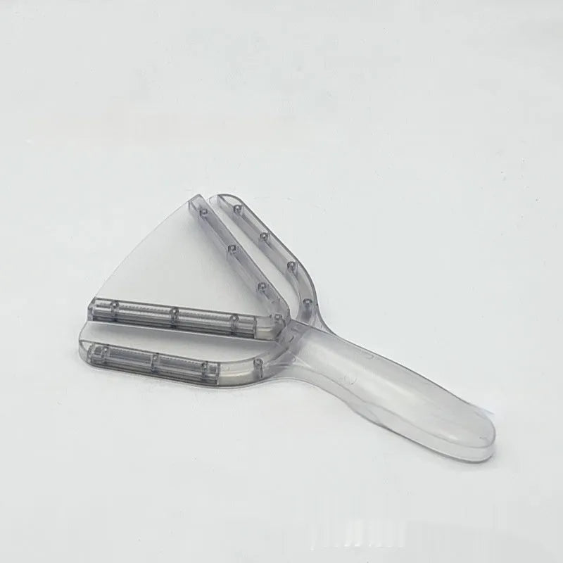 Red adjustable telescopic can opener and bottle opener made of ABS plastic on a plain background.