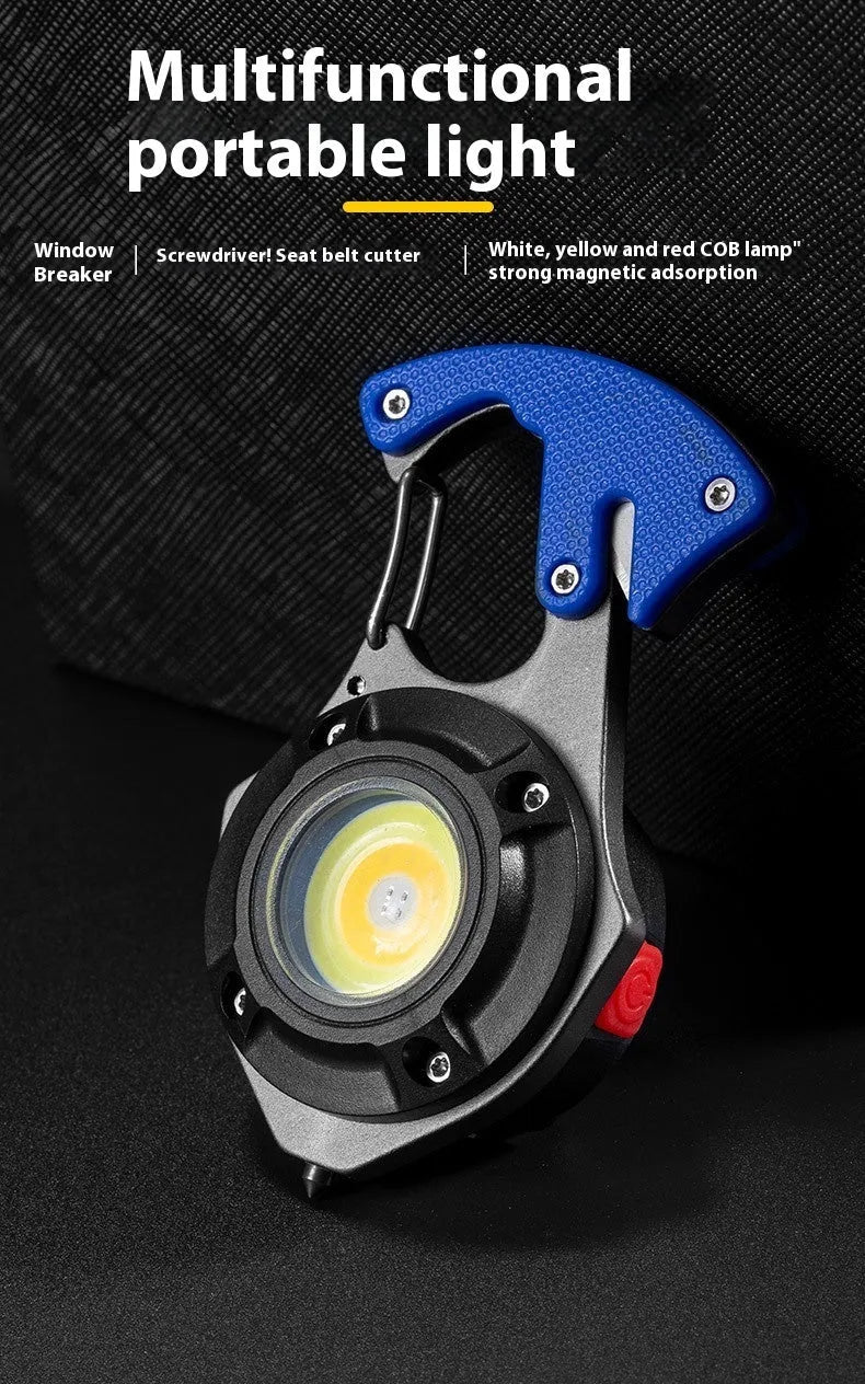 Multifunctional keychain flashlight with emergency tools including window breaker and screwdriver