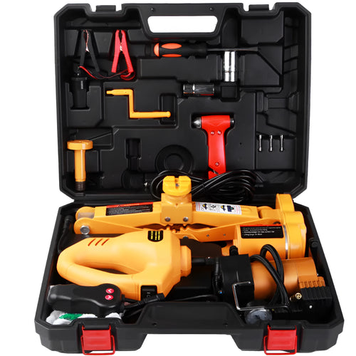 Yellow 12V electric car jack set with electric wrench for vehicle tyre changes