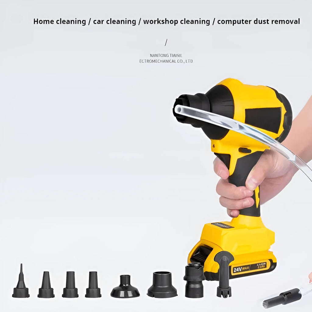 Yellow handheld cordless dust gun for office appliance cleaning with 680W power rating