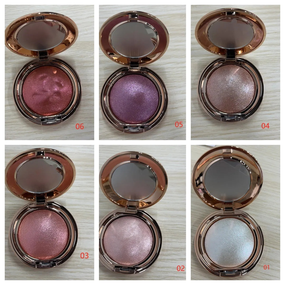 C-F019 high gloss gel nail polish bottle showing mirror finish, available in six metallic colour shades