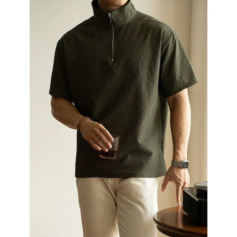 Men's ice silk short sleeve top in loose casual style with cooling quick-drying fabric