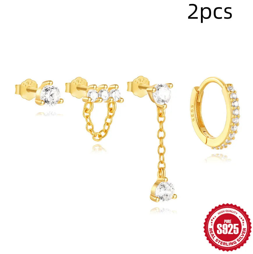 S925 sterling silver clover petal earrings with electroplated gold colour finishes