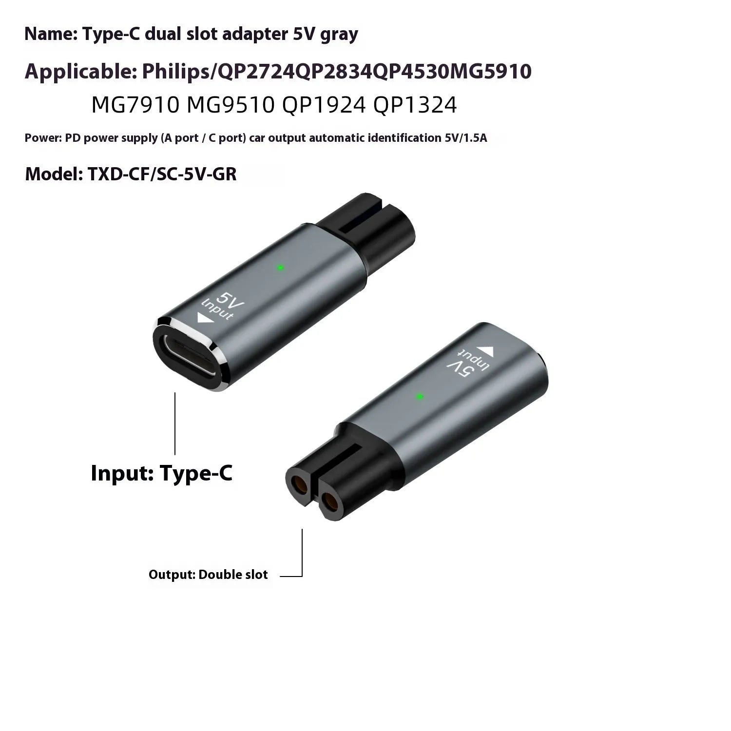 USB-C to 4.3V charging adapter for electric shavers in black aluminium alloy casing