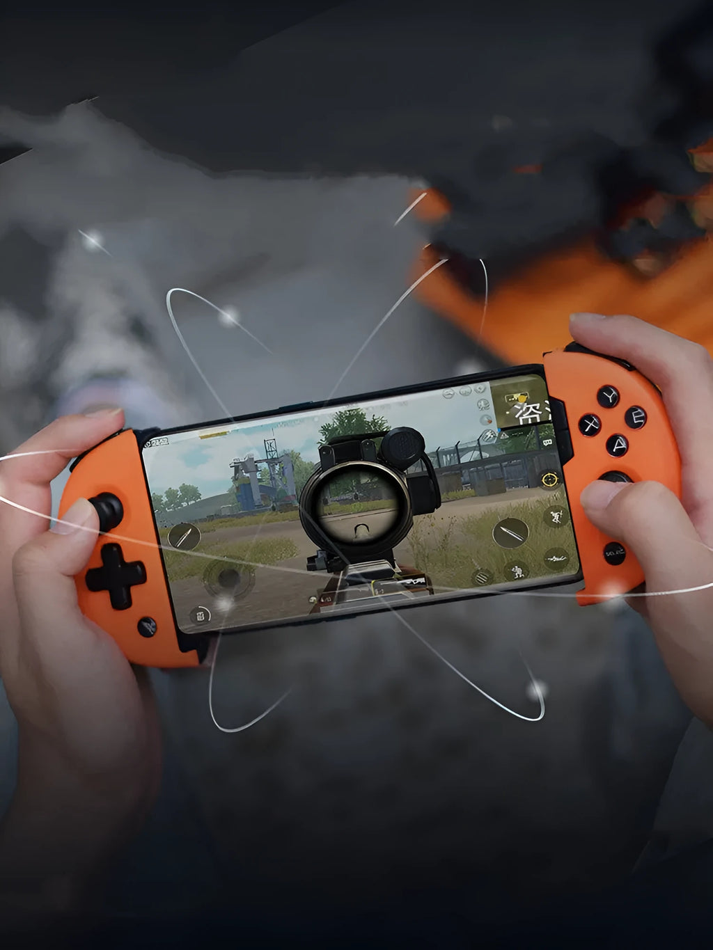 Feizhi Wee 2T blue and orange mobile game controllers with stretch handles and USB cables.