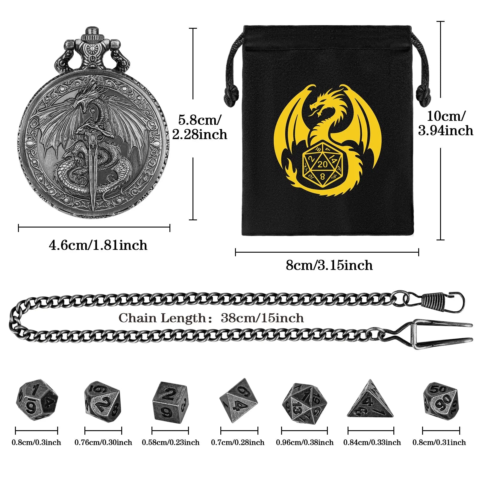 Zinc alloy DND dice storage case with winged beast and sword relief in bronze finish