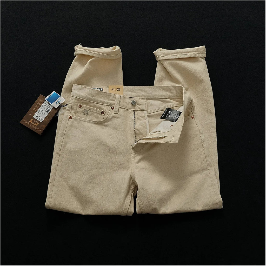 Men's casual straight-leg cotton trousers in original embryo colour, washed finish, sizes 28-38