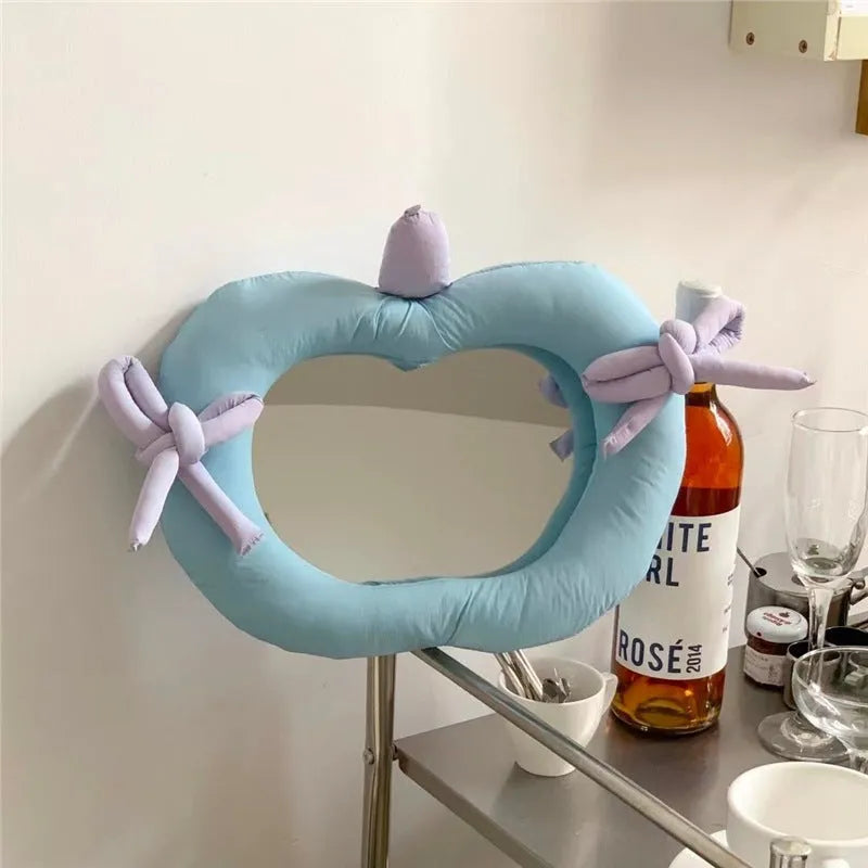 Korean-style decorative mirror with soft fabric pillow frame and aluminium reflective surface