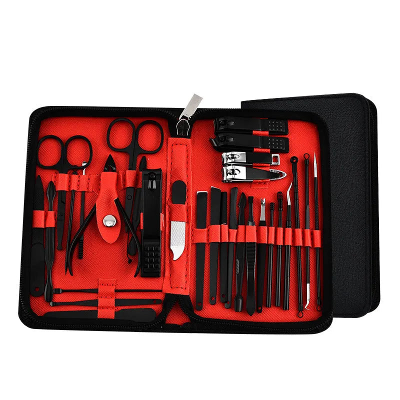 30-piece stainless steel nail clipper tool set in Rose Gold colour with pliers and assorted grooming tools